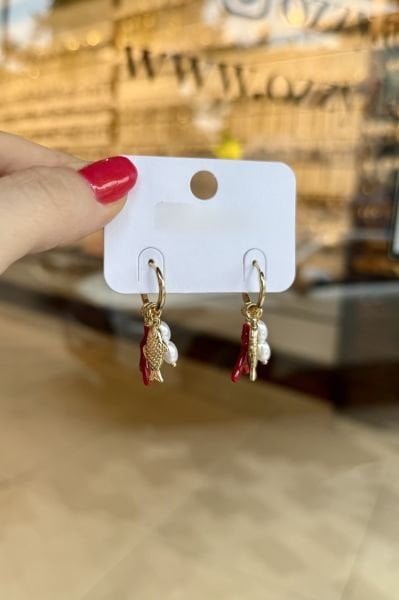 Mercan ve Balık Charmlı Halka Küpe