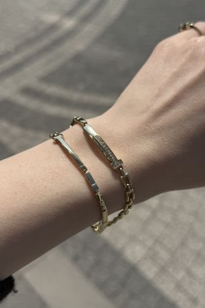 VIP Ortası Taş İşlemeli Çift Görünümlü Bileklik 14K 17 + 3 cm