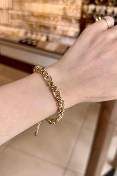 VIP Burgu Detaylı Kral Zincir Bileklik 18 + 3 cm 14K