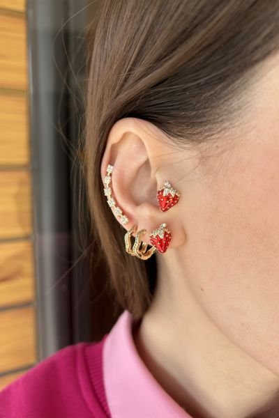 VIP Taşlı Çilek Küpe 14K