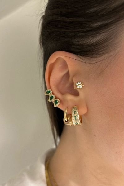 Göz Model Yeşil Taşlı Set Küpe