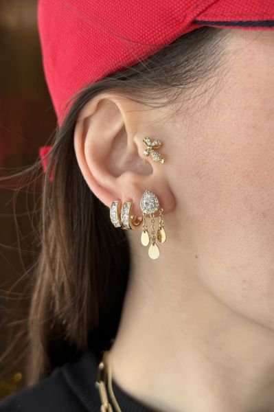 VIP Pullu Damla Taş Küpe 14K