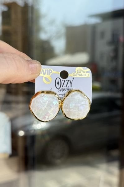 VIP Gerçek Sedefli Premium Küpe 14K Krem
