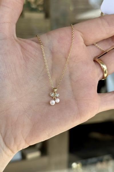 VIP İncili Kiraz Kolye 45 + 5 cm 14K