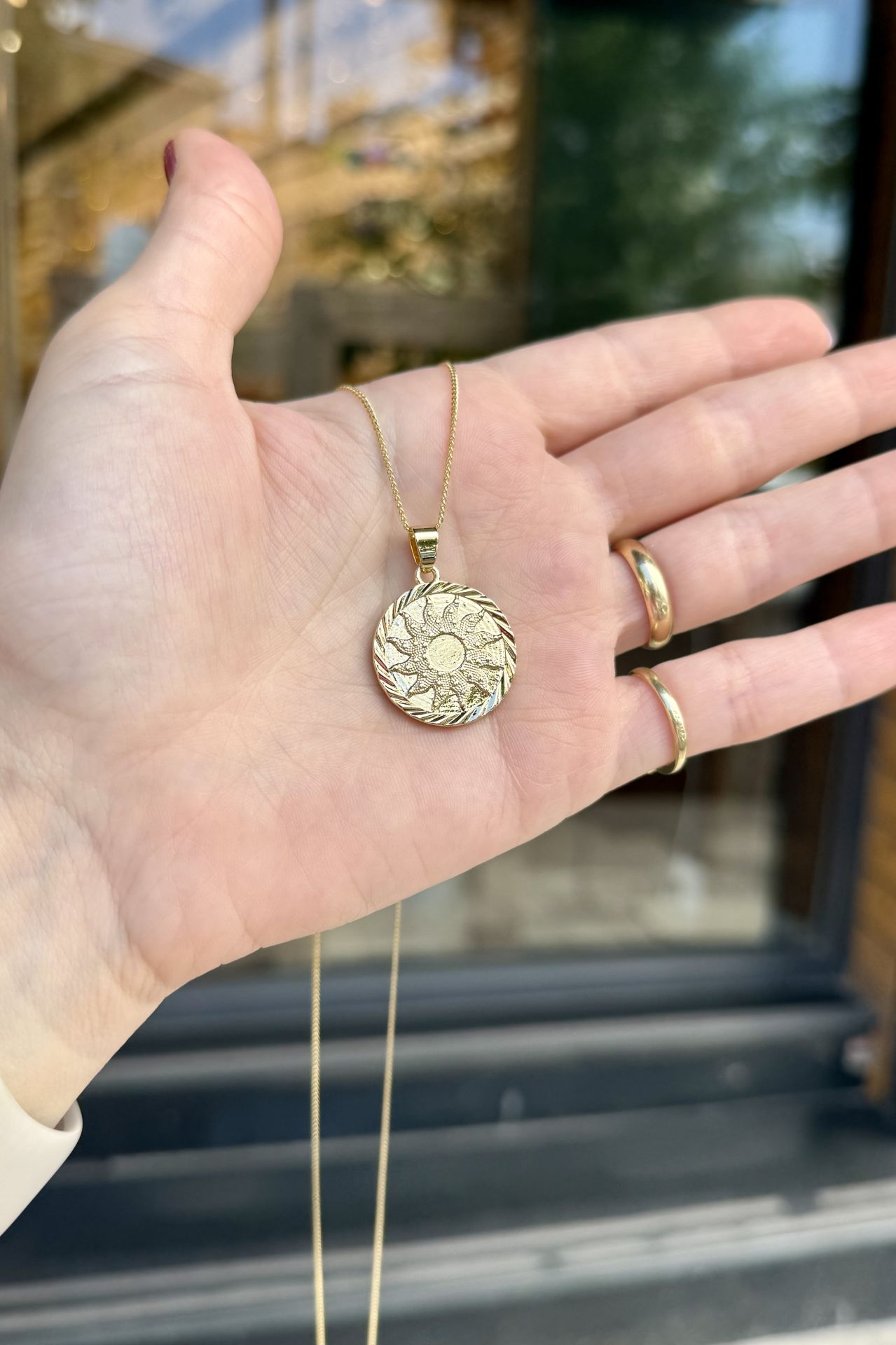 VIP Güneş İşlemeli Plaka Kolye 60 cm 14K