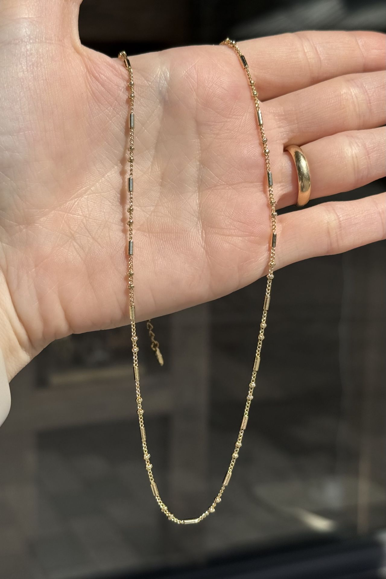 VIP Topçuk ve Şerit Detaylı Zincir Kolye 45 + 5 cm 14K