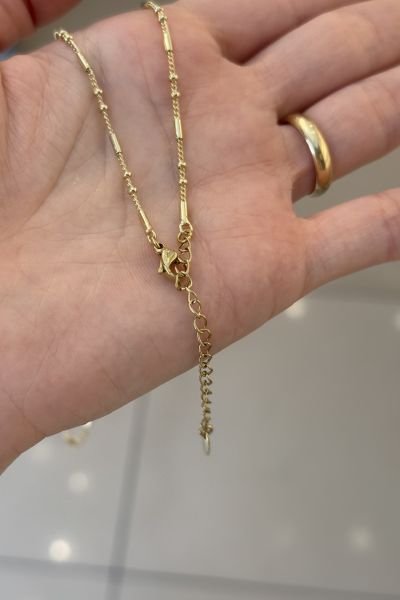 VIP Topçuk ve Şerit Detaylı Zincir Kolye 45 + 5 cm 14K