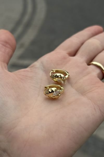 VIP Damla Taşlı Yaprak Model Halka Küpe 14K
