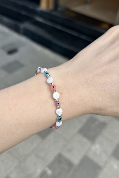 Ozzy Summer Sedefli Nazar Boncuk Bileklik Pembe Mavi