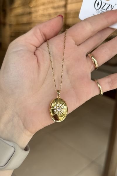 Kuzey Yıldız İşleme Kapaklı Çelik Kolye 45 cm
