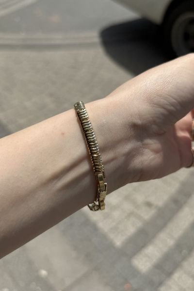 VIP Dalga Desen Ortası Gömme Taşlı Bileklik 17 + 2 cm 14K
