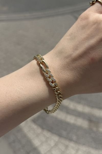 VIP Gömme Taş Detaylı Örgü Model Zincir Bileklik 17 + 2 cm 14K