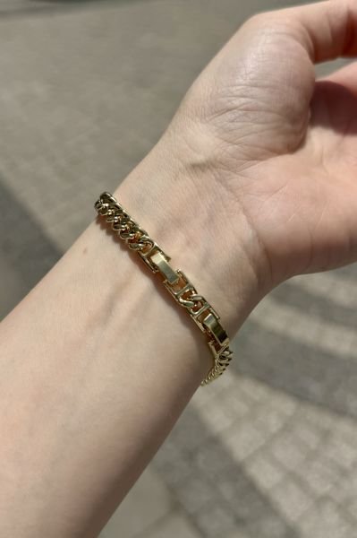 VIP Gömme Taş Detaylı Örgü Model Zincir Bileklik 17 + 2 cm 14K