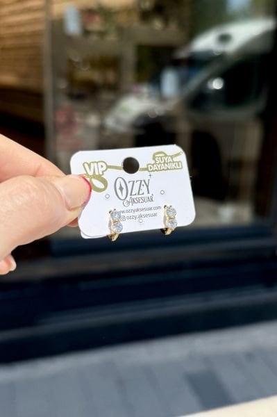 VIP İkiz Taşlı Küçük Halka Küpe 14K