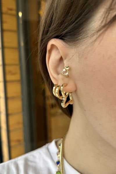 VIP Asimetrik Modelli Halka Küpe 14K