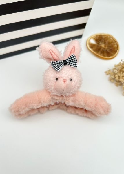 Tavşan Model Tüylü Mandal Toka Pembe