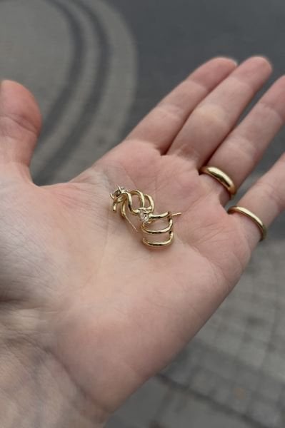 VIP Damla Taş Çoklu Görünümlü Kıvrım Küpe 14K