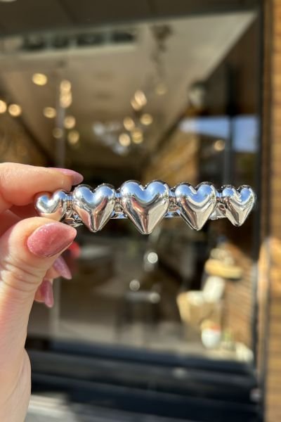 Sıra Kalp Modelli Metal Otomatik Toka Gümüş