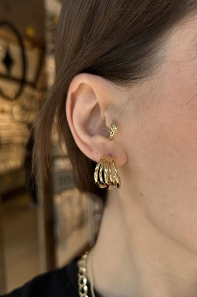 VIP 5 Sıralı Kafes Model Küpe 14K