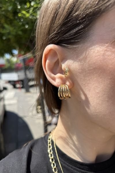 VIP 5 Sıralı Kafes Model Küpe 14K