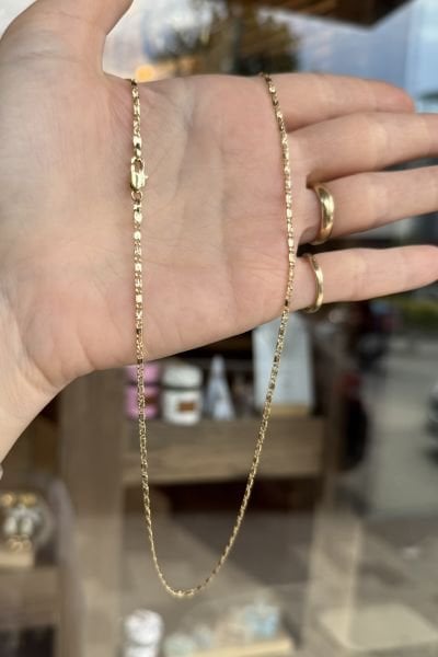 VIP Elmas Kesimli Ezme Zincir Kolye 45 cm 14K