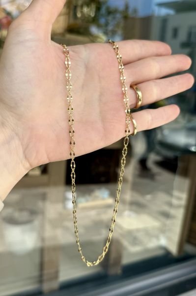 VIP Ezme Detaylı Oval Zincir Kolye 45 cm 14K