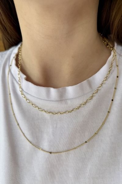 VIP Kıvrımlı Oval Halka Kolye 45 cm 14K