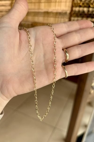 VIP Kıvrımlı Oval Halka Kolye 45 cm 14K