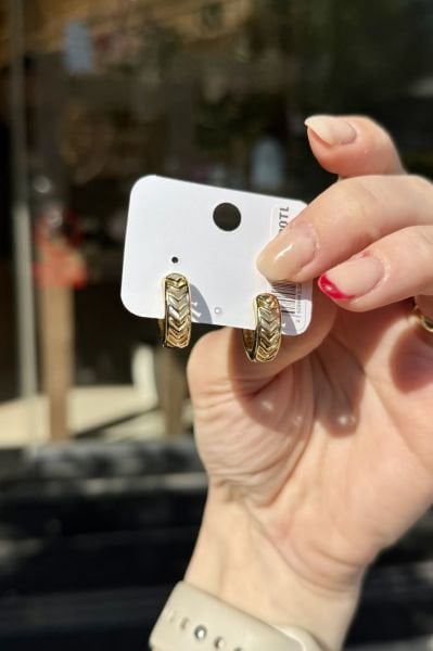 VIP Önü 5 Sıra Gömme Taşlı Bombeli Halka Küpe 14K