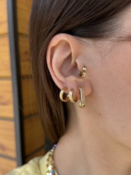 VIP Önü Kumlama Halka Küpe 14K