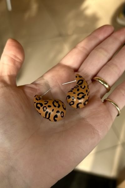 Leopar Desenli Damla Küpe Kahve