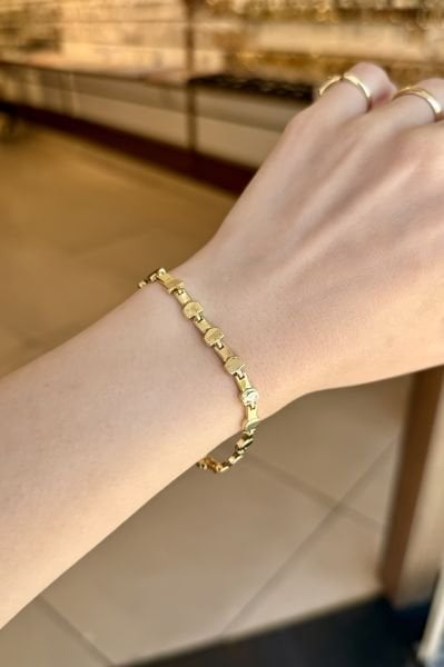 VIP Yassı Geometrik Desenli Bileklik 18 cm 14K