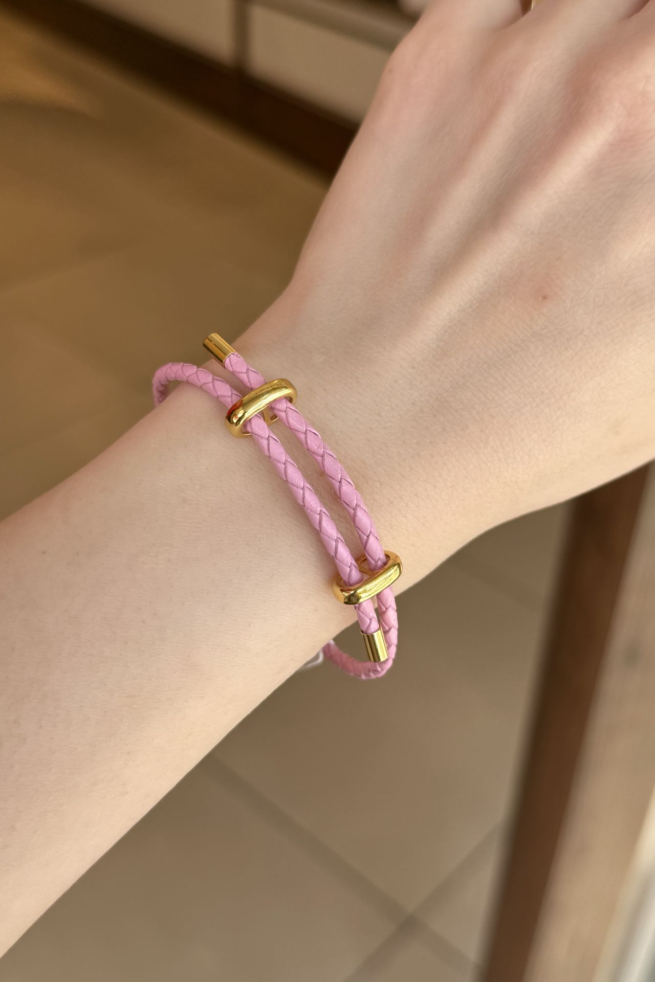 Çelik Kemerli Ayarlanabilir Örme Bileklik Pembe