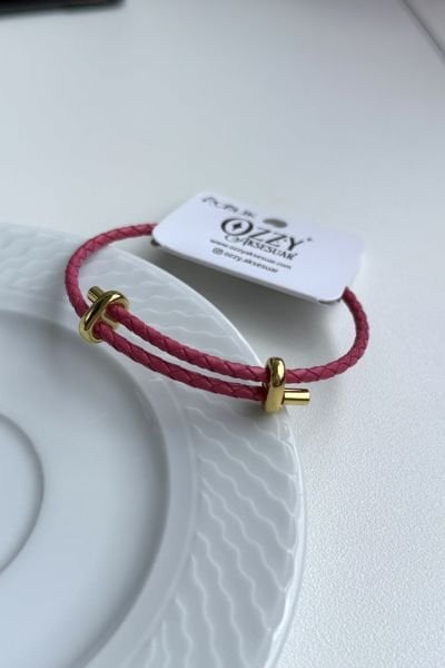 Çelik Kemerli Ayarlanabilir Örme Bileklik Koyu Pembe