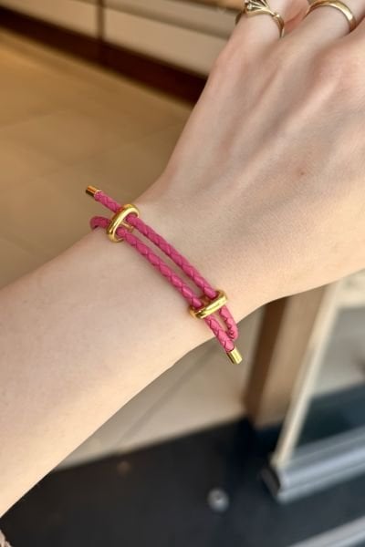 Çelik Kemerli Ayarlanabilir Örme Bileklik Koyu Pembe