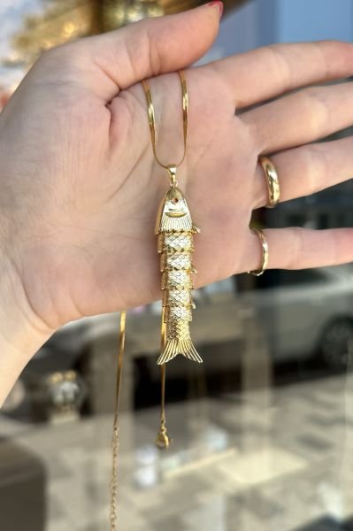Hareketli Büyük Balık Çelik Kolye 45 cm