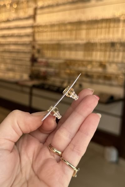 VIP Parmakları Taşlı Pati Küpe 14K