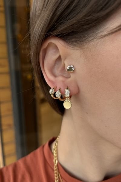VIP Parmakları Taşlı Pati Küpe 14K