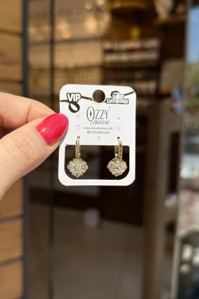 VIP Elmas Kesim Zirkon Taşlı Oval Halka Küpe 14K