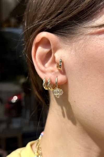 VIP Elmas Kesim Zirkon Taşlı Oval Halka Küpe 14K