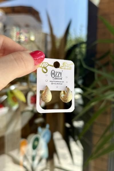 VIP Önü Kumlamalı Bombeli Halka Küpe 14K