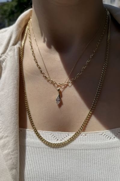 VIP Çatılı Damla Zirkon Taş Kolye 45 cm 14K