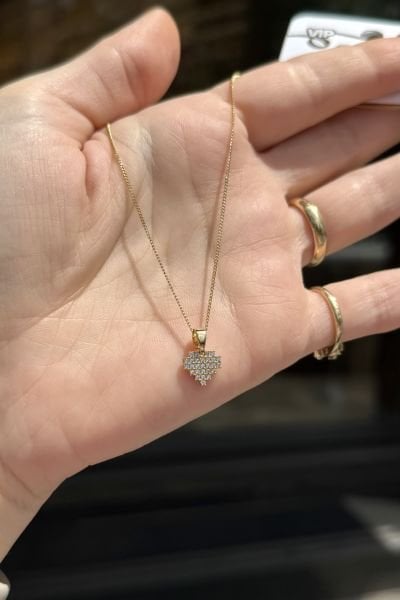 VIP Piksel Talı Kalp Kolye 45 cm 14K