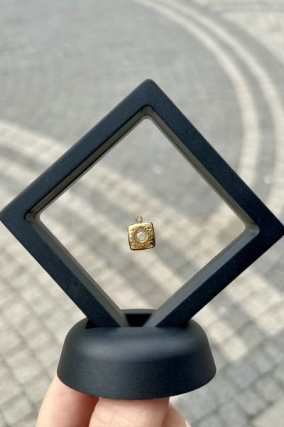 Yuvarlak Opal Taşlı Vintage Model Çelik Kolye Ucu
