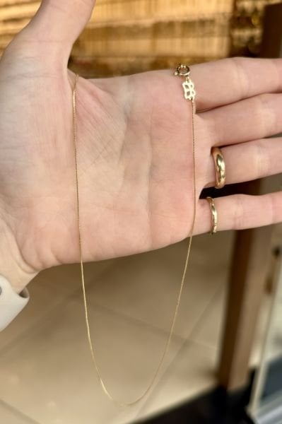 VIP Kelebek Detaylı İnce Kutu Zincir Kolye 45 cm 14K