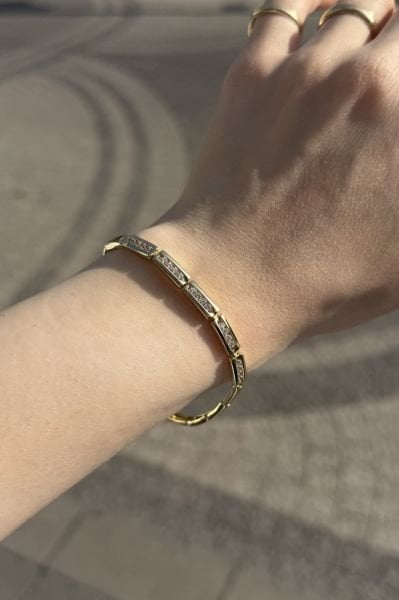 VIP Ortası Sıra Zirkon Taşlı Bileklik 14K 19 cm