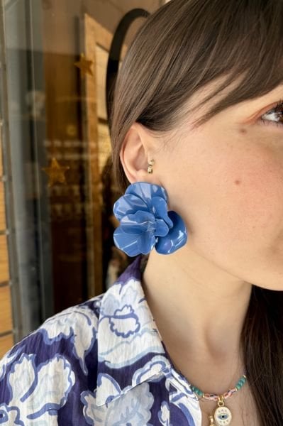 Marka Model Plaka Çiçek Küpe Saks Mavi