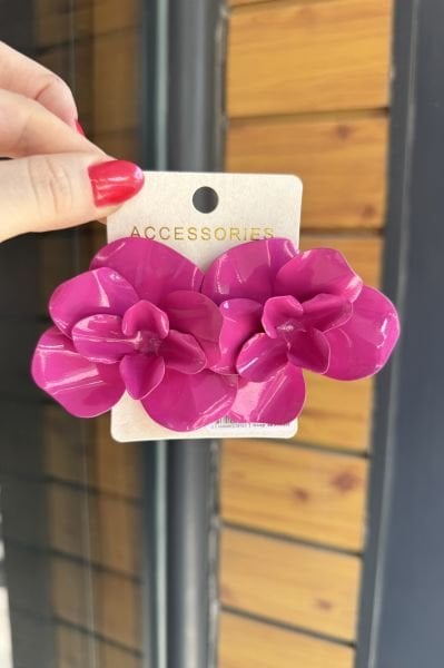 Marka Model Plaka Çiçek Küpe Fuşya