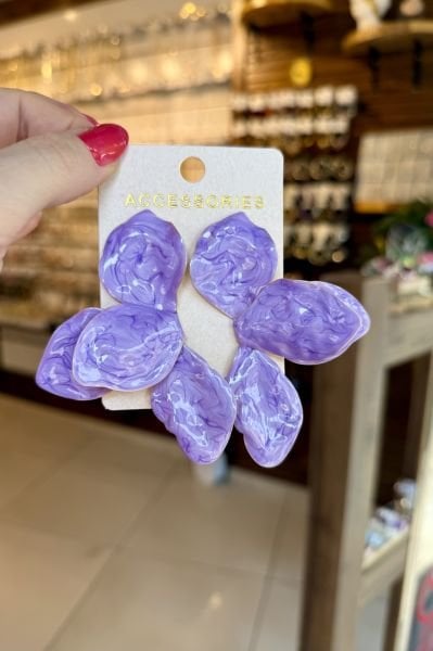 Marka Model Sedefli Mineli Plaka Çiçek Küpe Lila