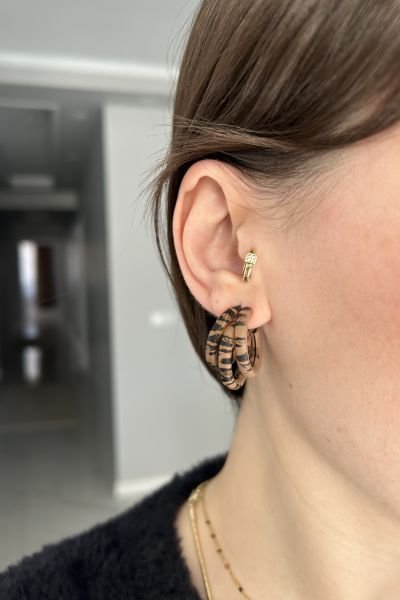 Leopar Desenli 3 Sıra Model Küpe